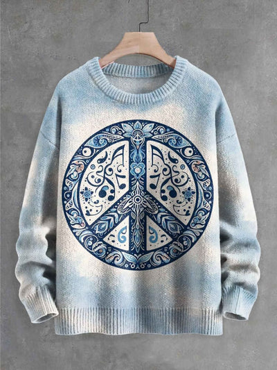 Hippie Art Print Knit Pullover Sweater