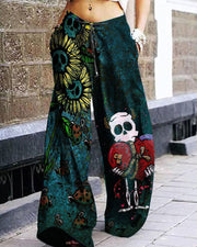 Women's Fashion Skull Print Art Painting Printed Casual Loose Pants