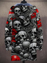 Multicolor Skull Art Unisex Plush Thick Long-Sleeved Sweater Cardigan Coat