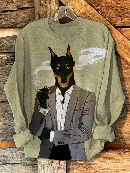 Smoking Dog Funny Print Unisex Casual Sweatshirt