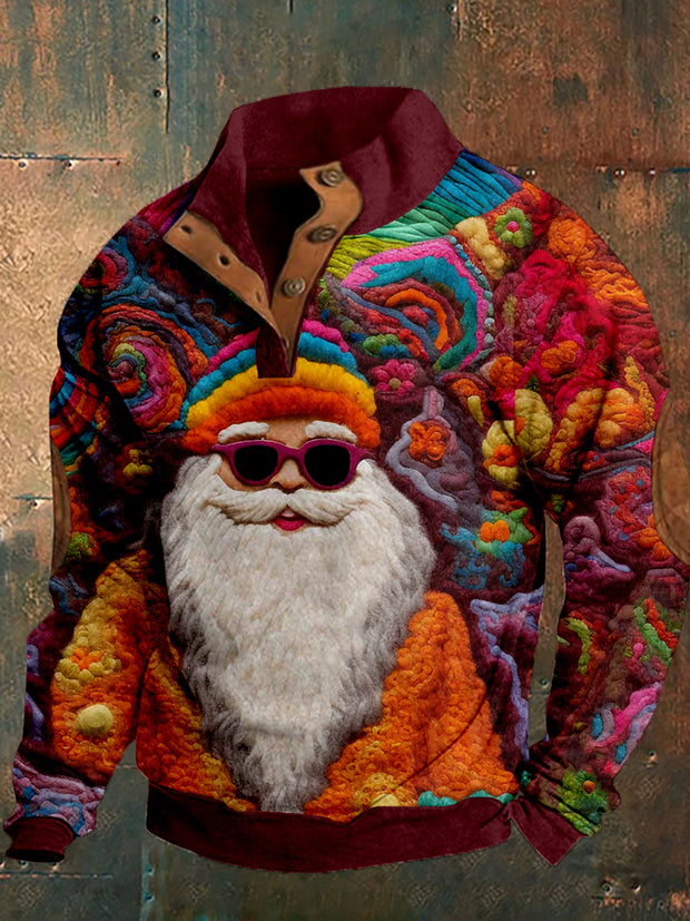 Men's Groovy Hippie Santa Embroidery Cozy Sweatshirt