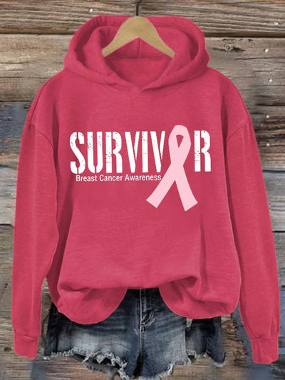 Women's Breast Cancer Survivor Ribbon Print Hoodie