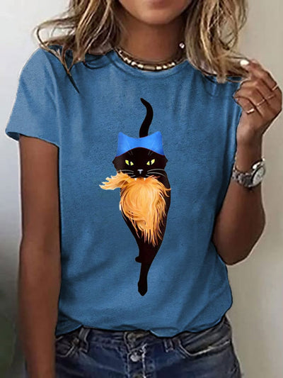 Women's Pussy Hat Cat&Orange Feminist Print T-Shirt