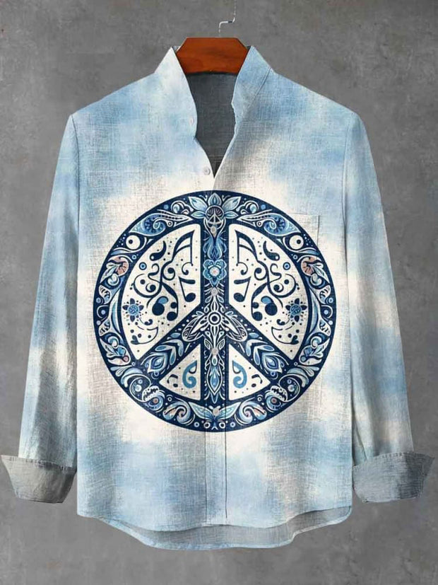 Hippie Art Print Cotton Long Sleeve Shirt