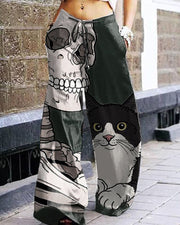 Women's Fashion Skull Print Art Painting Printed Casual Loose Pants