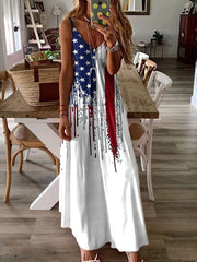 Women's Independence Day Print Suspender Dress