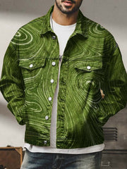 Green Print Casual Denim Jacket