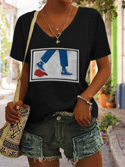 Women's Chucks&Pearls&Red Hat Print V-Neck T-Shirt