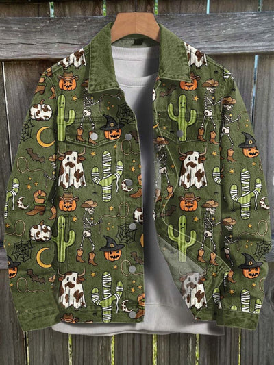 Halloween Western Print Casual Denim Jacket