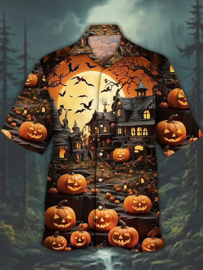 Men's Halloween Fun Horror Painting Short Sleeve Shirt