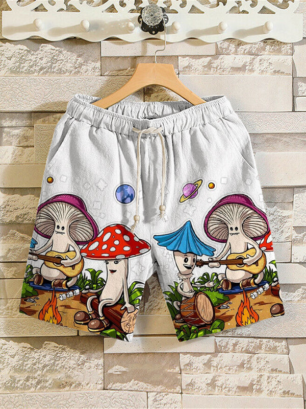 Men's Hippie Magic Mushrooms Printed Retro Shorts