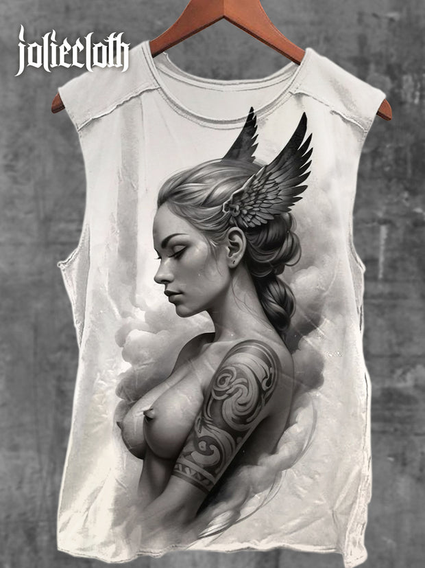 Unisex Retro Valkyrie Art Illustration Printed Casual Cotton Tank Top