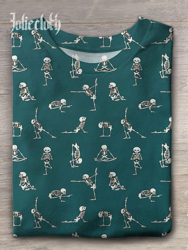 Yoga Skull Funny Vintage Crew Neck T-shirt