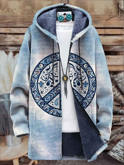 Unisex Hippie Pattern Art Print Plush Thickened Long Sleeve Sweater Cardigan Jacket