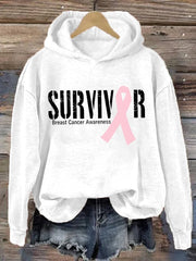 Women's Breast Cancer Survivor Ribbon Print Hoodie