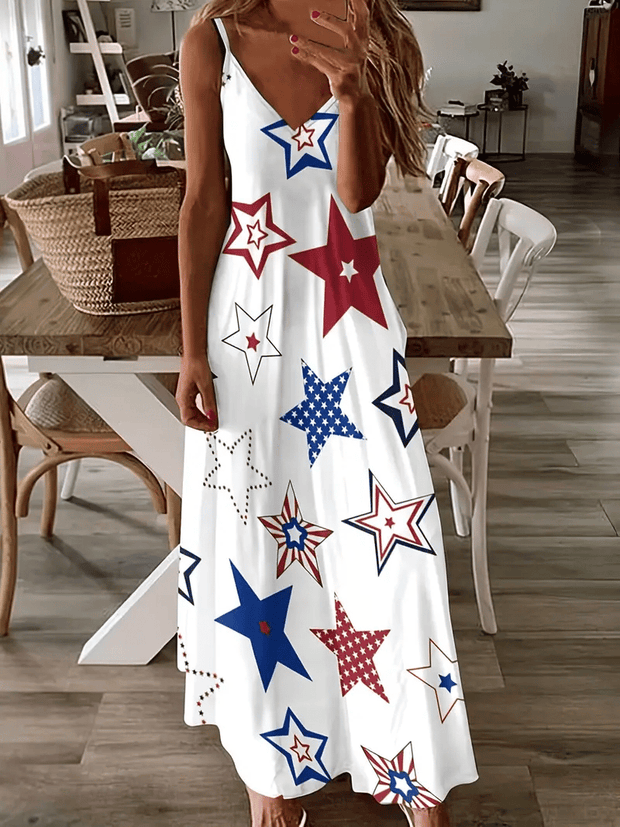 Women's Independence Day Print Suspender Dress