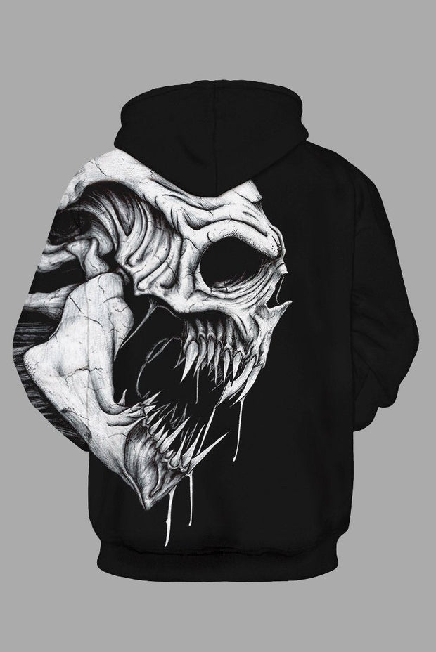 Street 3D Skull Printed Hooded Sweatshirt