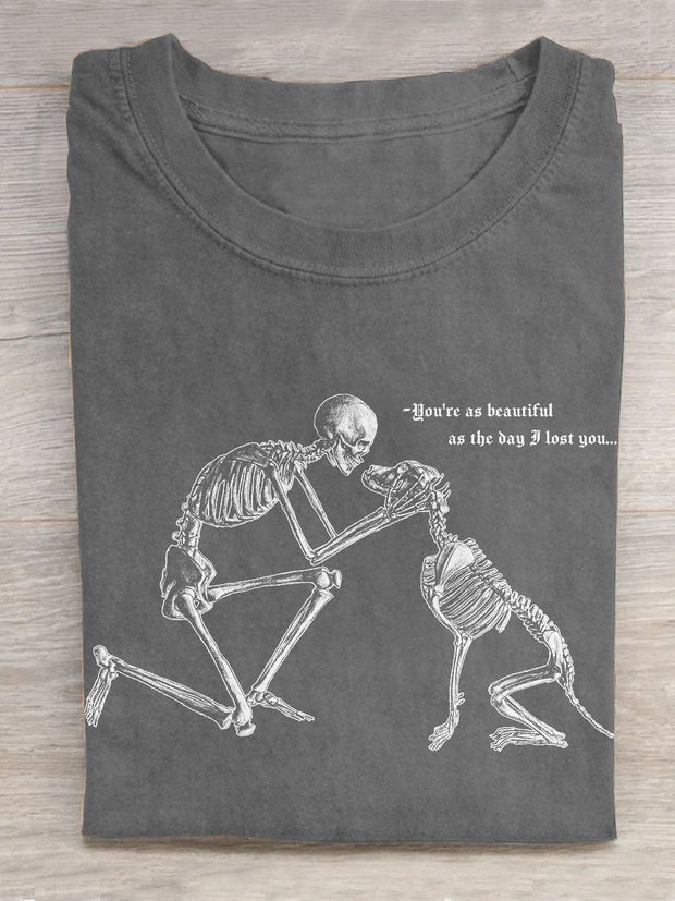 Unisex Dog And Human Skull Art Print Design T-shirt