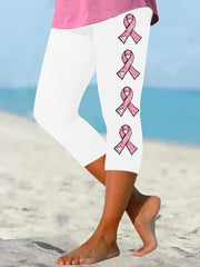 Women's Pink Ribbon Breast Cancer Awareness Warrior Supporter Cropped Leggings