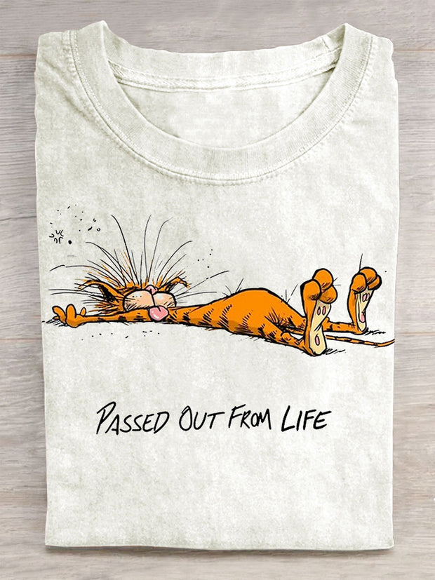 Unisex Funny Cat Art Illustration Print Casual T-Shirt