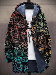 Unisex Skull Art Plush Thick Long-Sleeved Sweater Coat Cardigan