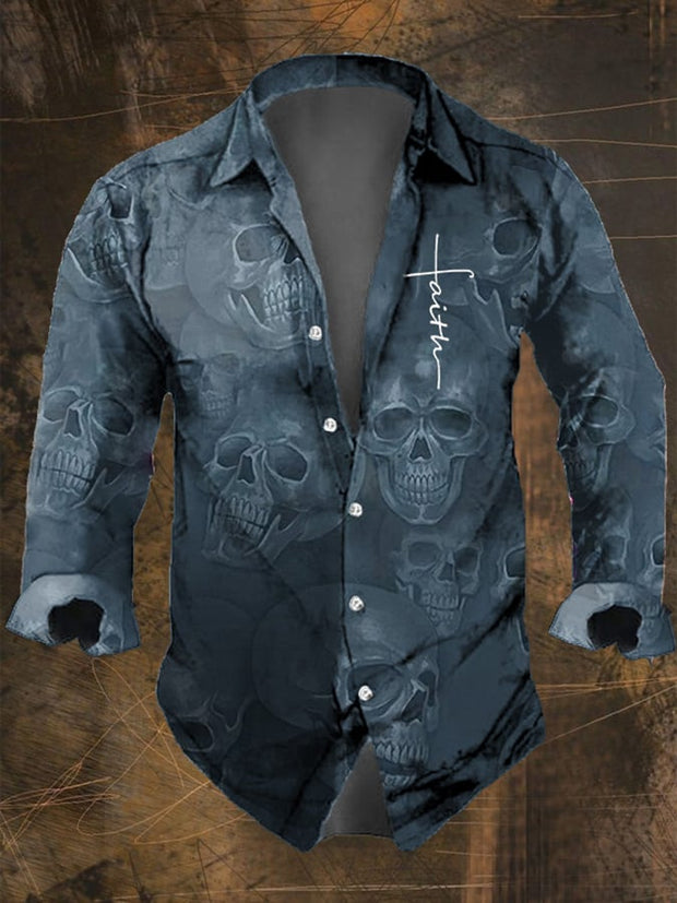 Men's Dark Skull Print Long Sleeve Shirt