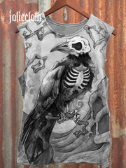 Unisex Crow Skeleton Tattoo Art Illustration Printed Casual Tank Top