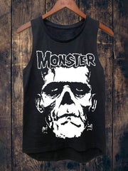 Unisex Monster Skull Cotton Blend Tank Top