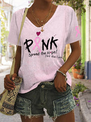 Women's Pink Spread the Hope Find the Cure Print Casual T-Shirt