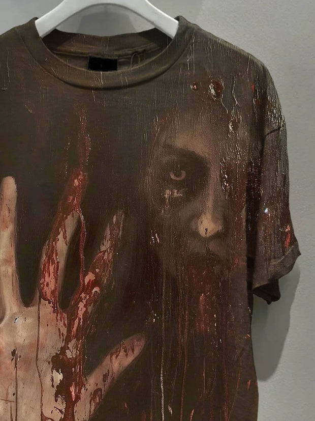 Unisex Weird Blood Dark Horror Gothic Halloween Art Print T-shirt