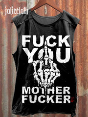 Unisex Skull Funny Words Art Illustration Printed Casual Tank Top