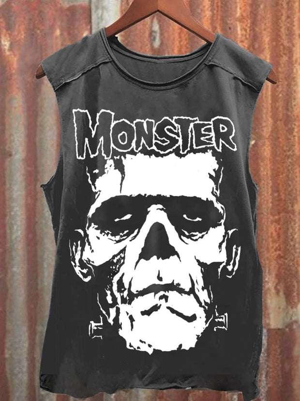 Unisex Monster Skull Cotton Blend Tank Top