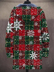 Unisex Christmas Snow Decoration Art Pattern Plush Thick Long-Sleeved Sweater Cardigan Coat