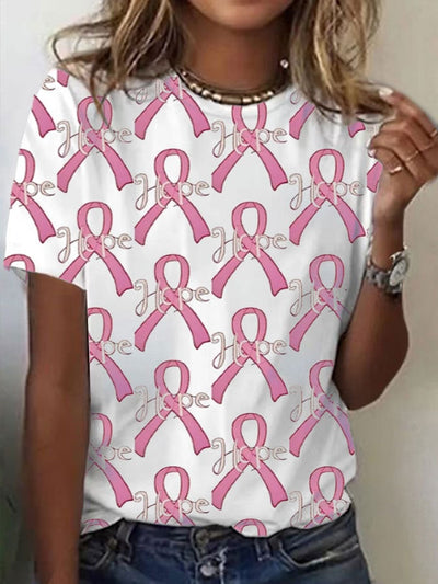 Women's Breast Cancer Awareness Print Casual T-Shirt