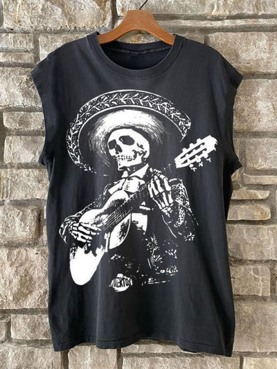 Unisex Mariachi Skull Print Tank Top