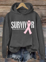 Women's Breast Cancer Survivor Ribbon Print Hoodie