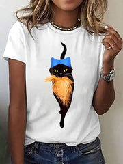 Women's Pussy Hat Cat&Orange Feminist Print T-Shirt