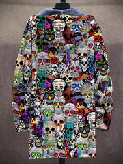 Unisex Skull Art Plush Thick Long-Sleeved Sweater Coat Cardigan