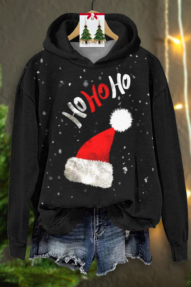 Classic Christmas Santa Hat Print Hoodie