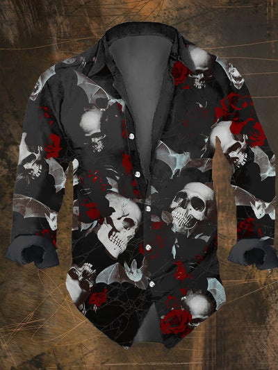 Men's Vintage Dark Skull Print Long Sleeve Shirt