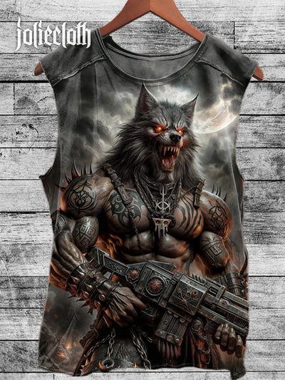 Unisex Wolf Warrior Art Illustration Printed Casual Cotton Tank Top