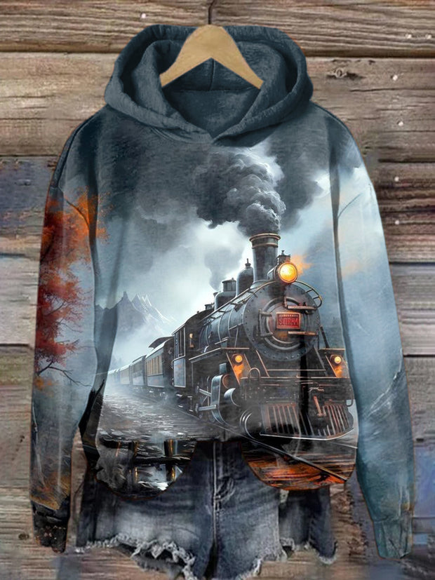 Unisex Steam Engine Train Art Printed Casual Short Sleeve T-Shirt