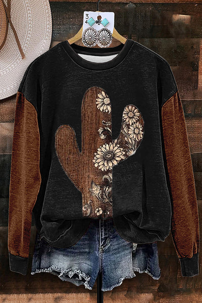 Vintage Cactus Flower Print Sweatshirt