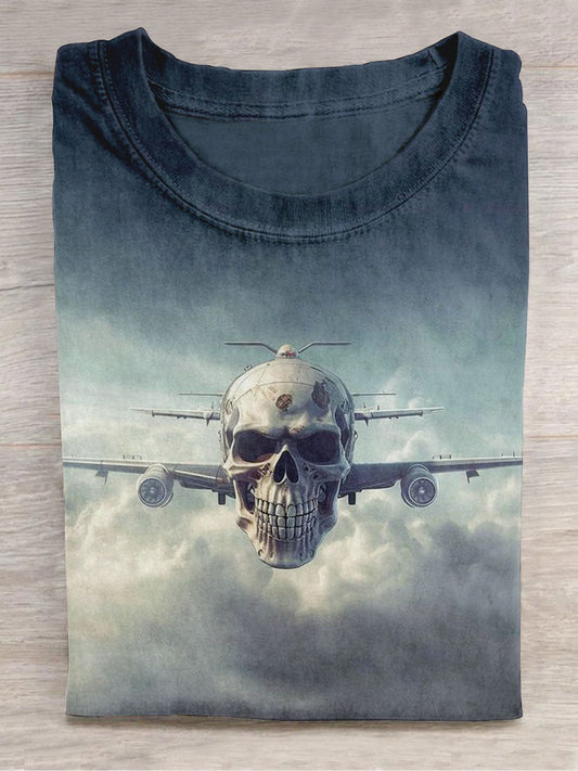 Unisex Skull Plane Abstract Print Design T-Shirt
