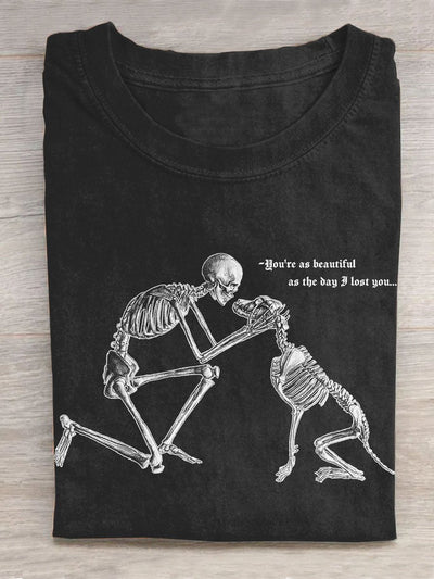 Unisex Dog And Human Skull Art Print Design T-shirt