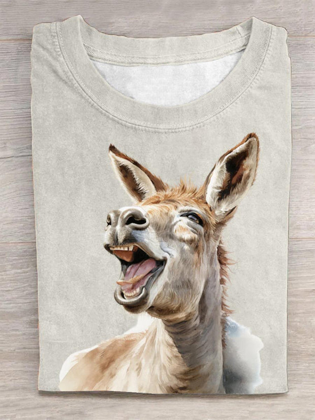 Unisex Funny Donkey Art Illustration Print Casual T-Shirt