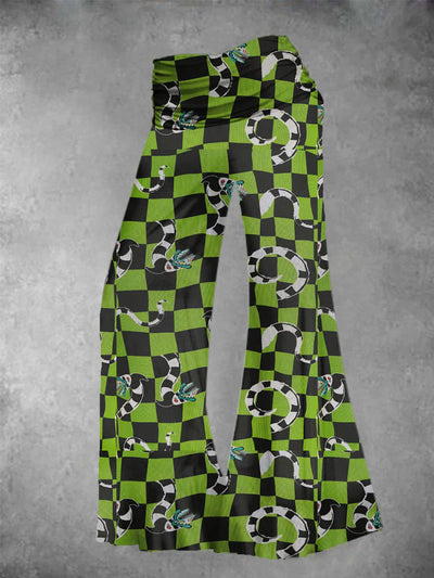 Women's Vintage Halloween Horror Movies Print Wide Leg Pants