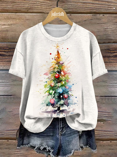 Unisex Christmas Tree Art Illustration Casual Short Sleeve T-Shirt