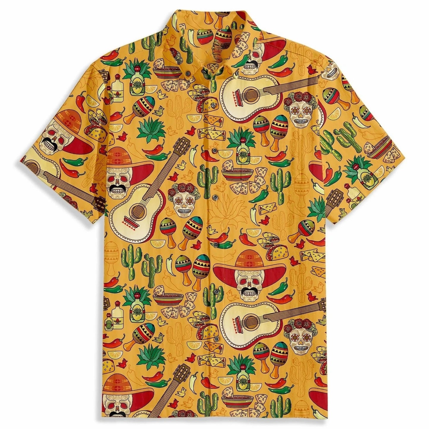 Guitar Skull Print Short Sleeve Shirt