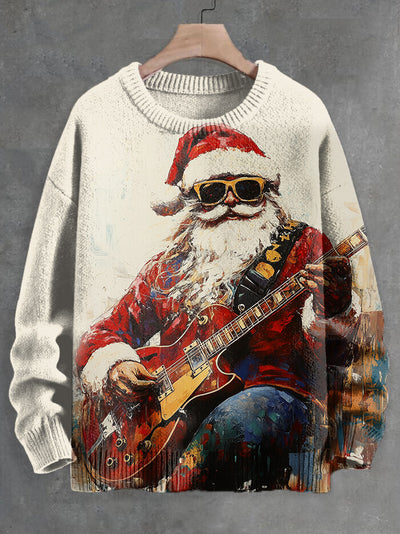 Men's Rock Santa Oil Painting Knit Sweatshirt